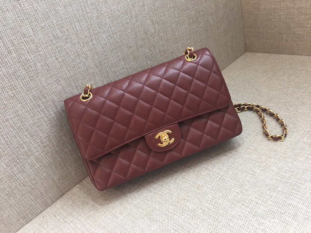 Medium Classic Flap Caviar Bag A01112 Burgundy/Gold